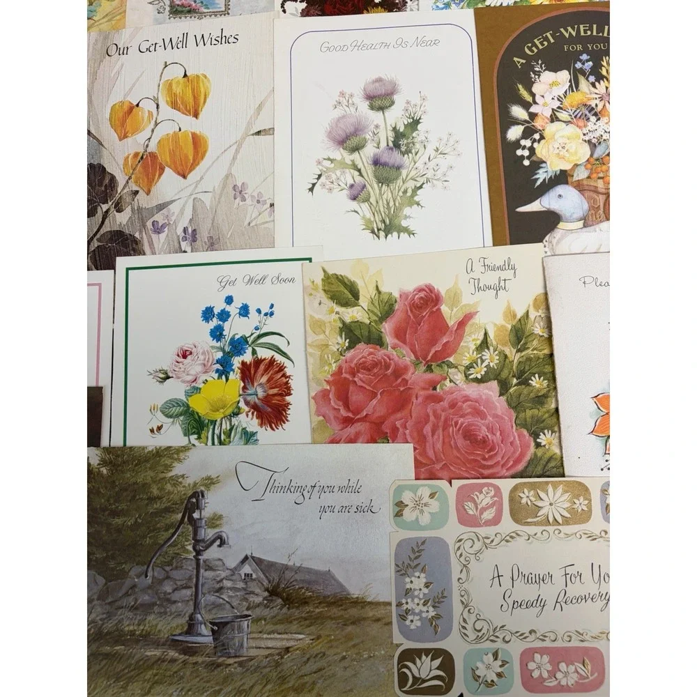 Vintage Get Well Cards Fronts ONLY Scrapbooking Crafts Decoupage Lot of 50+